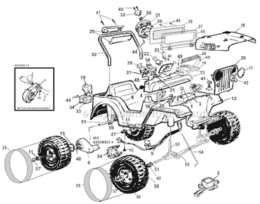 Page A Diagram and Parts List for 74765-9993  Power Wheels Ride-On Cars